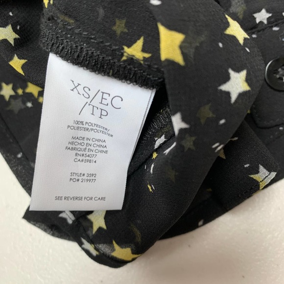 Cabi Star Print Blouse Size XS Sheer Long Sleeve Black Button Up Top Collared - Picture 4 of 10